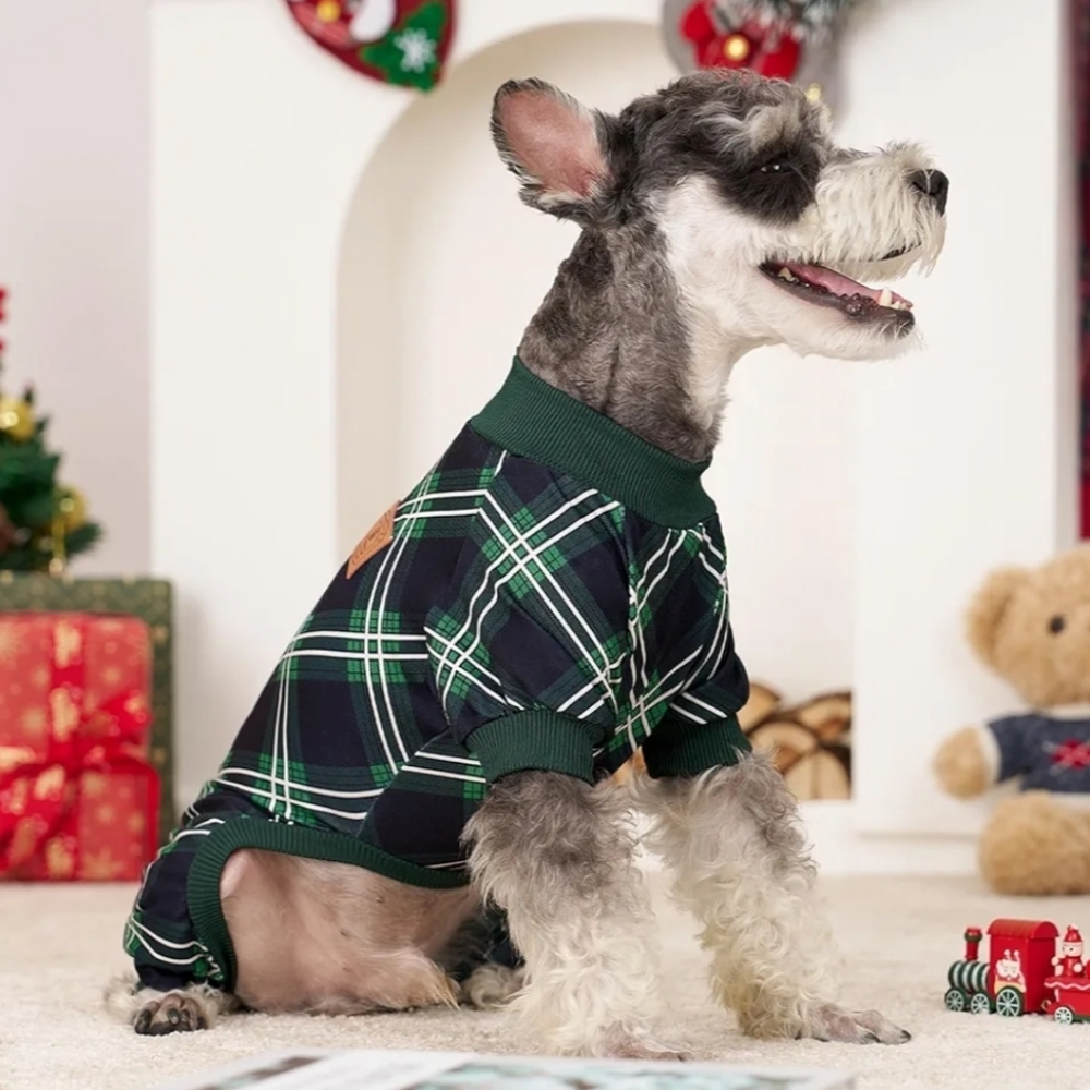 Plaid Pet Pijama Shirt with Green & Black Accents Med - Lg Size